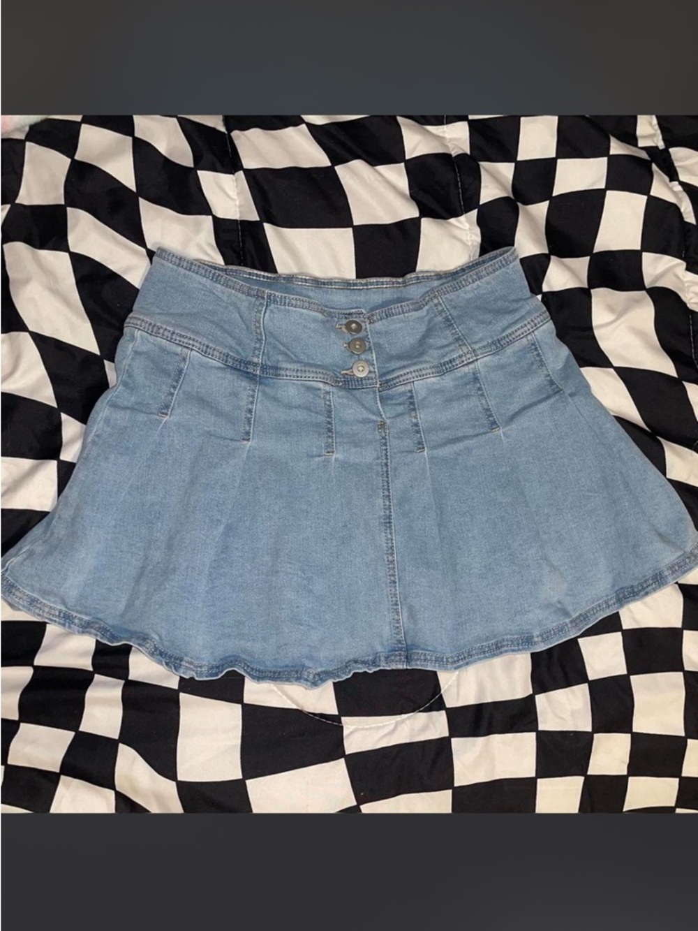 Denim Pleated Mini Skirt